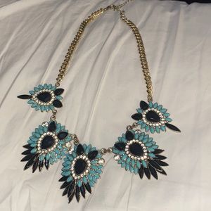 Blue/black and crystal bib necklace